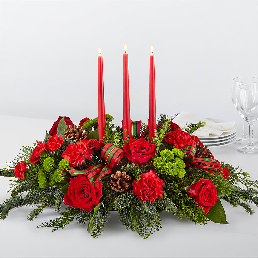 By the Candlelight Centerpiece – A BEAUTIFUL DAY FLORIST WINE & GOURMET, Port Saint Lucie FL