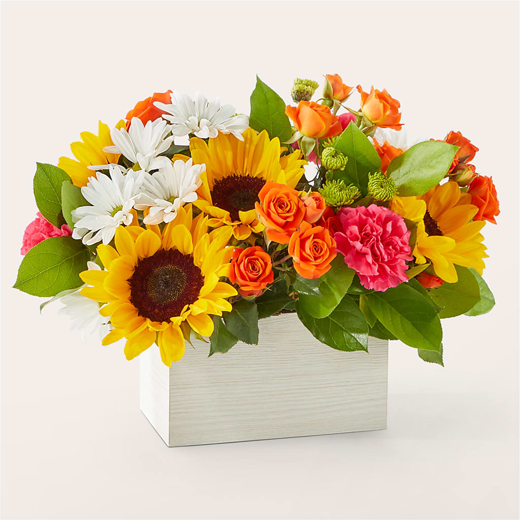 Sun-drenched Blooms Box Bouquet – A BEAUTIFUL DAY FLORIST WINE & GOURMET, Port Saint Lucie FL