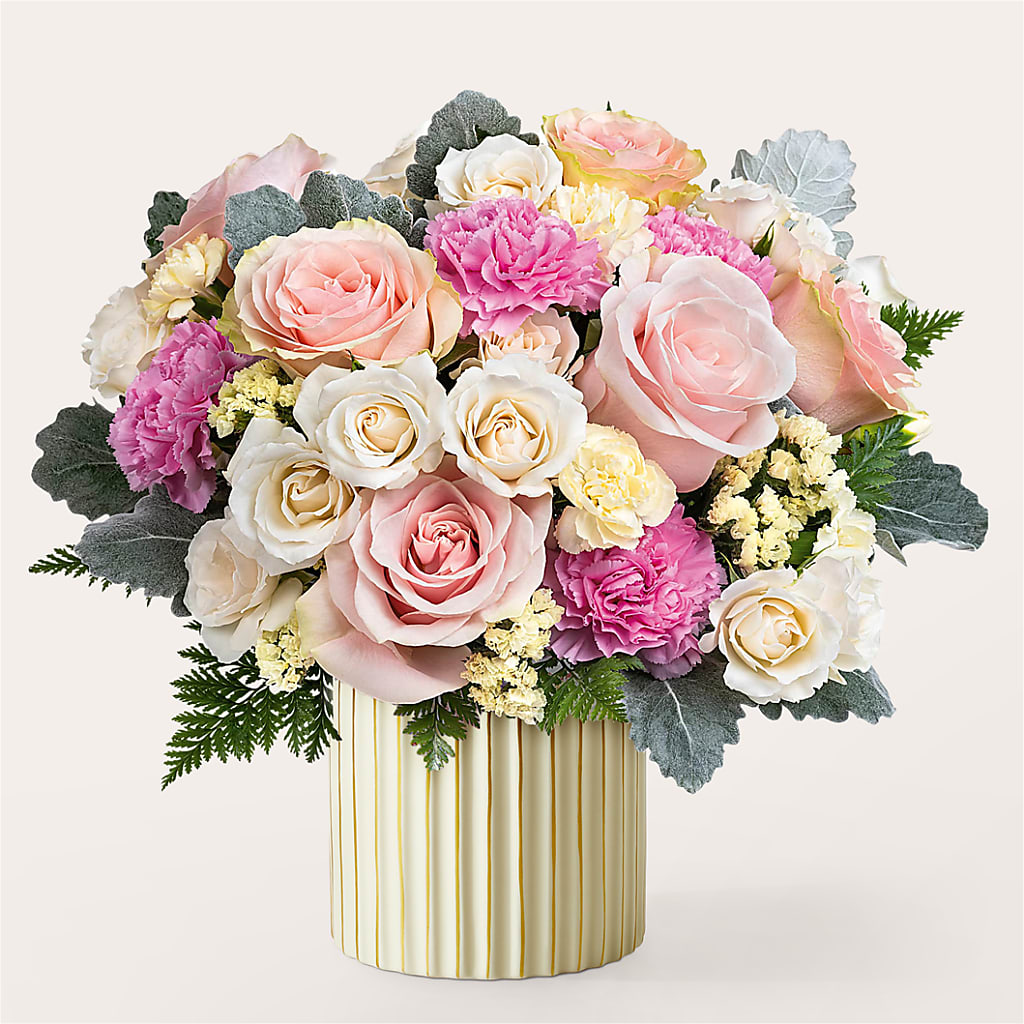 Blissful Moments Bouquet with Ivory Vase – A BEAUTIFUL DAY FLORIST WINE & GOURMET, Port Saint Lucie FL