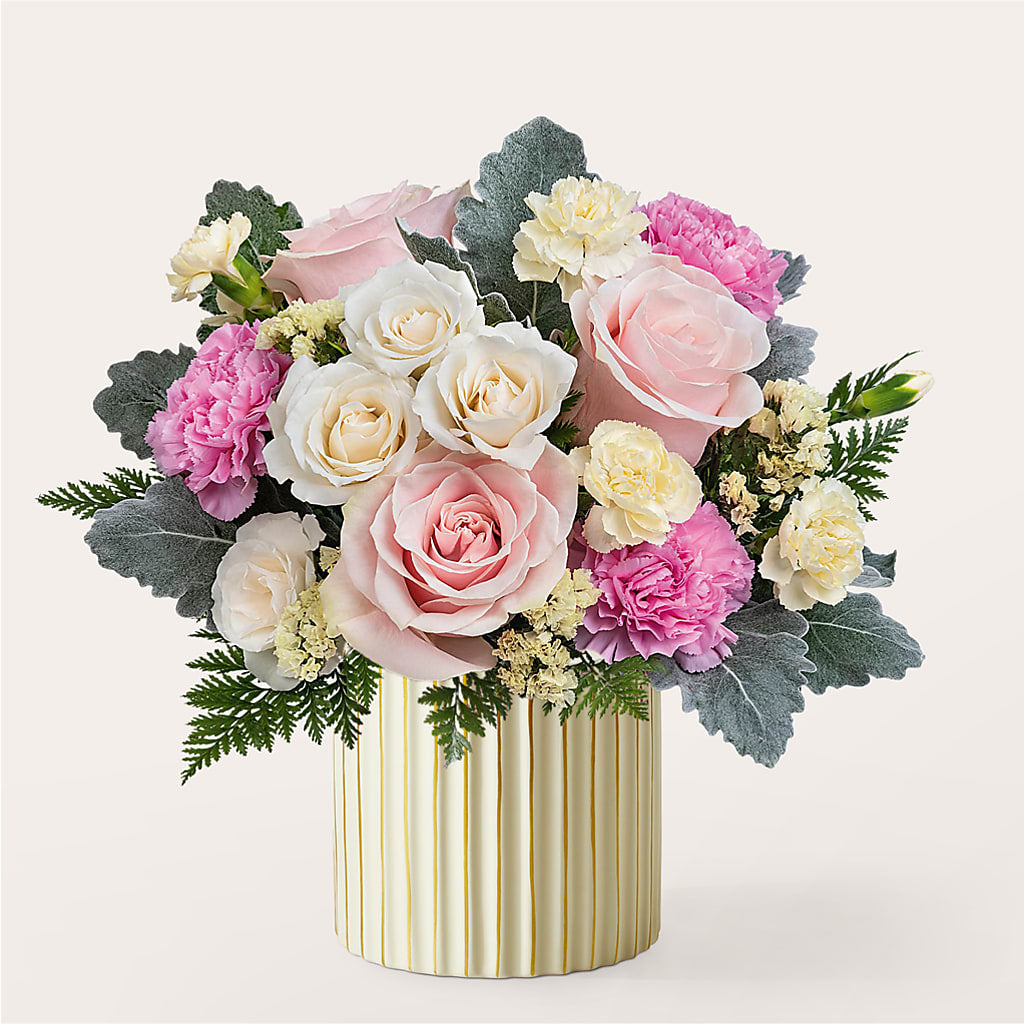 Blissful Moments Bouquet with Ivory Vase – A BEAUTIFUL DAY FLORIST WINE & GOURMET, Port Saint Lucie FL