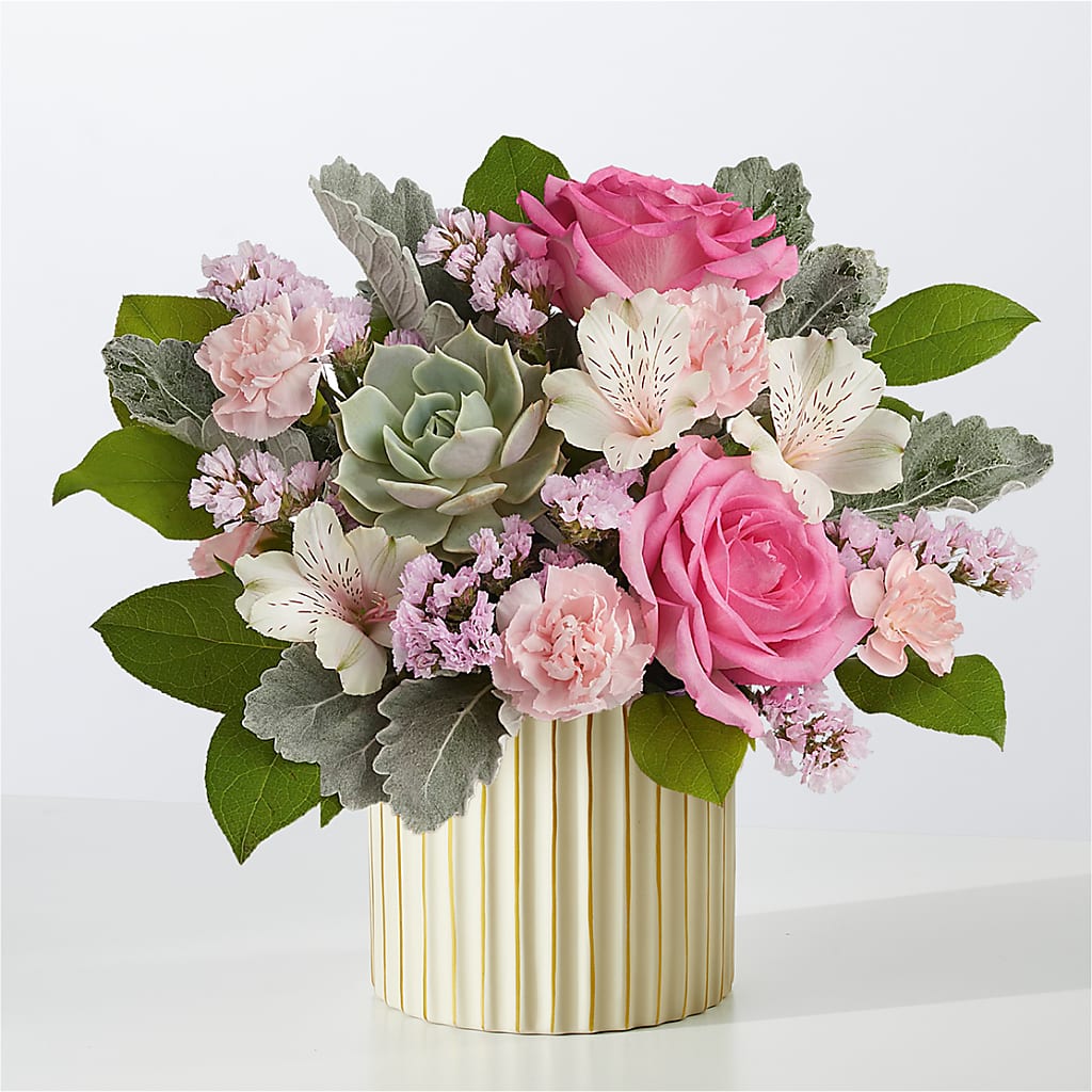 Dusty Rose Bouquet with Ivory Vase – A BEAUTIFUL DAY FLORIST WINE & GOURMET, Port Saint Lucie FL