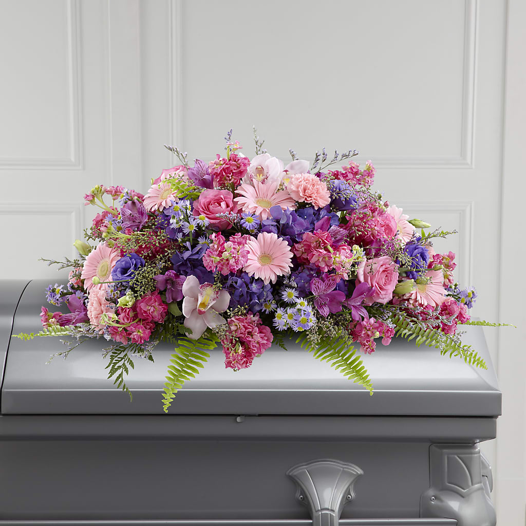 Glorious Garden Casket Spray – A BEAUTIFUL DAY FLORIST WINE & GOURMET, Port Saint Lucie FL