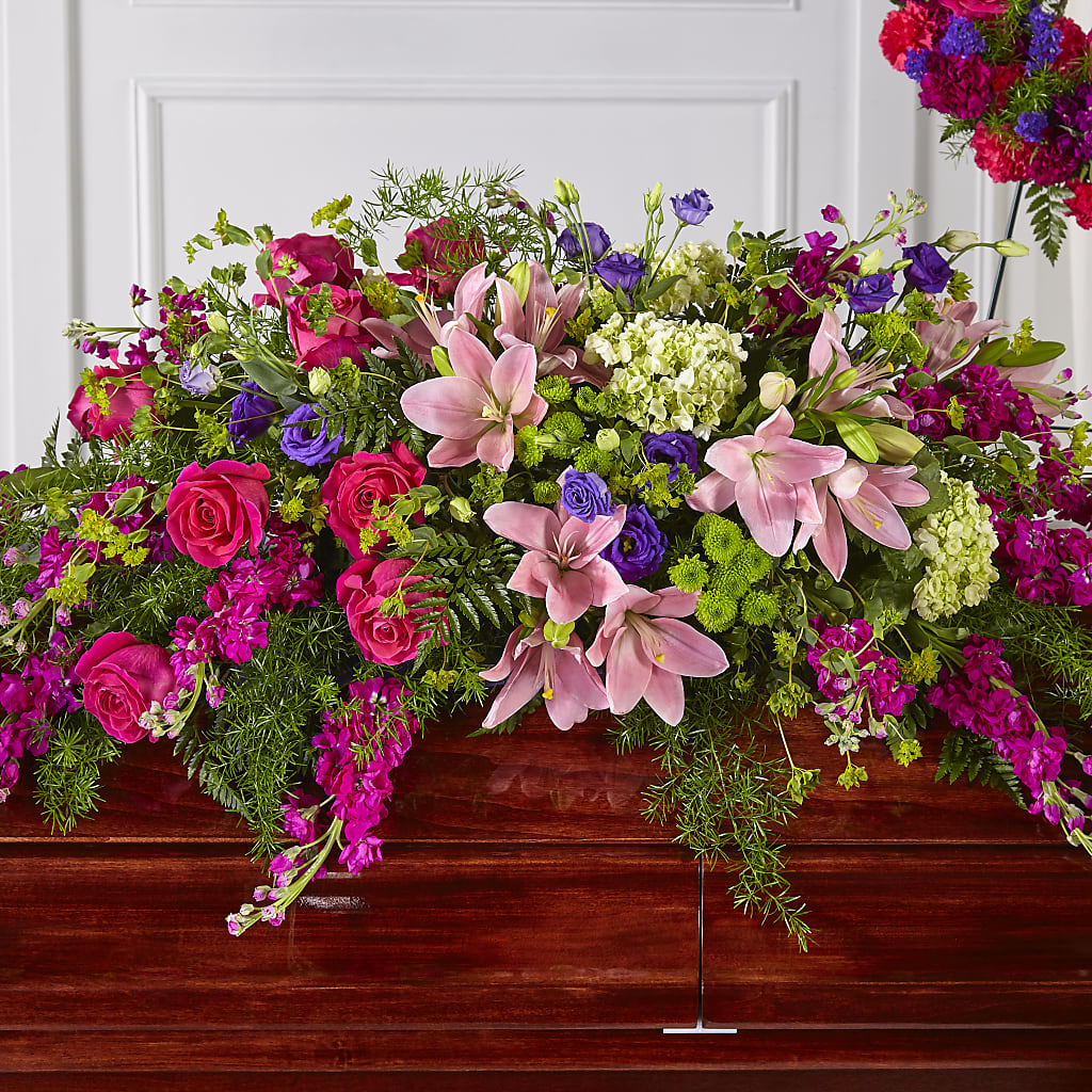 Radiant Tribute Casket Spray – A BEAUTIFUL DAY FLORIST WINE & GOURMET, Port Saint Lucie FL