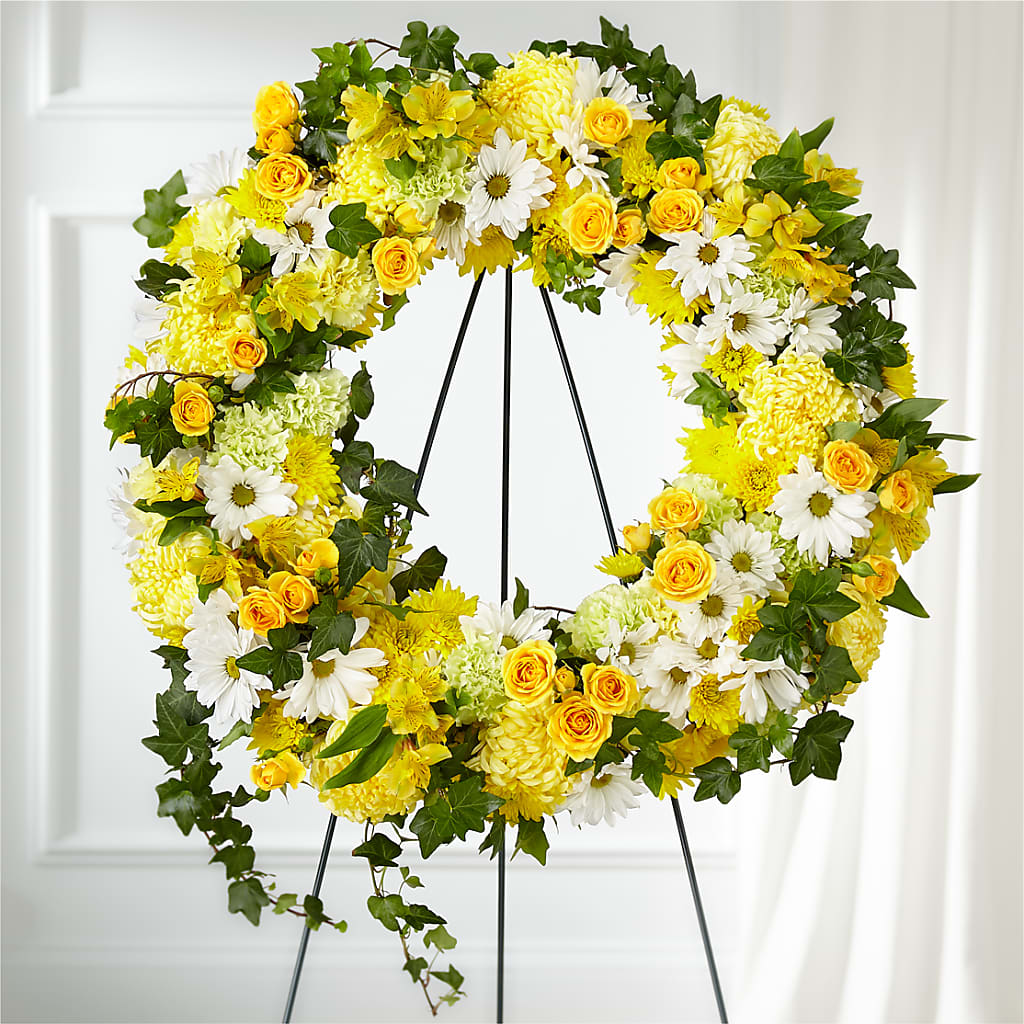 Golden Remembrance Wreath – A BEAUTIFUL DAY FLORIST WINE & GOURMET, Port Saint Lucie FL
