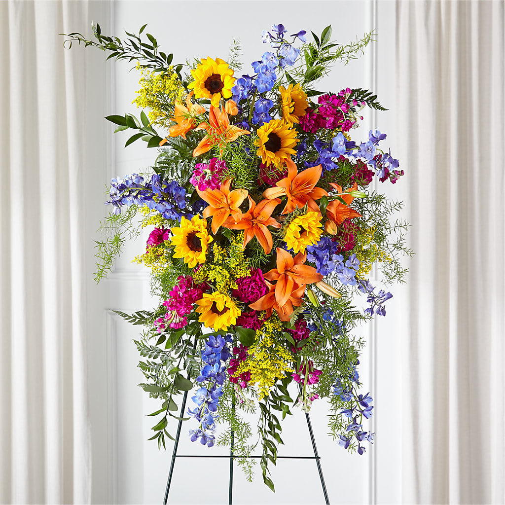 Sunlit Memories Standing Spray (Standard) – A BEAUTIFUL DAY FLORIST WINE & GOURMET, Port Saint Lucie FL
