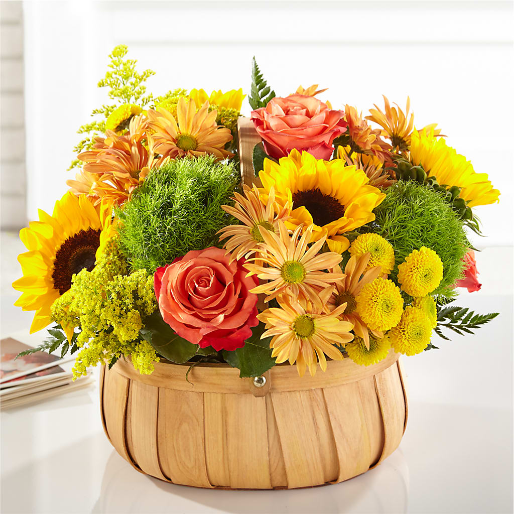 Harvest Sunflower Basket – A BEAUTIFUL DAY FLORIST WINE & GOURMET, Port Saint Lucie FL