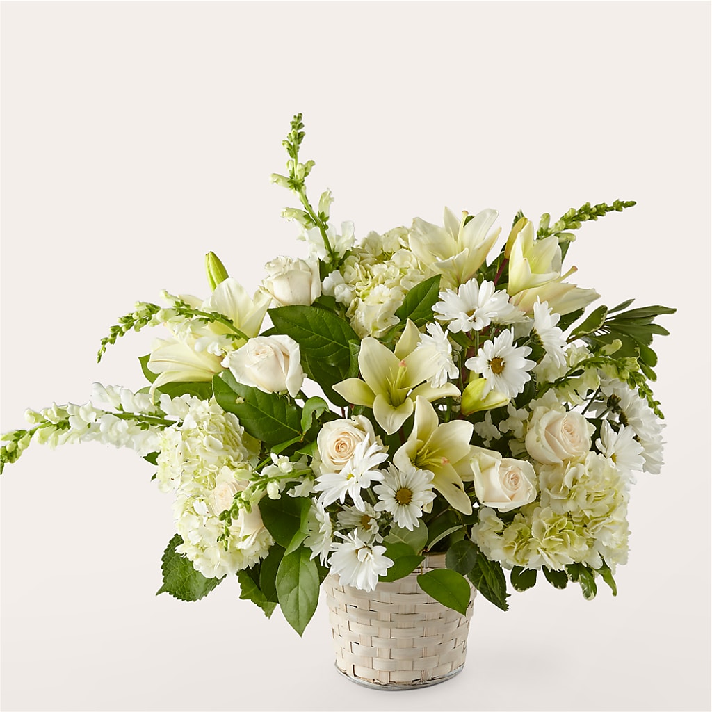 Ivory Elegance Floral Basket – A BEAUTIFUL DAY FLORIST WINE & GOURMET, Port Saint Lucie FL