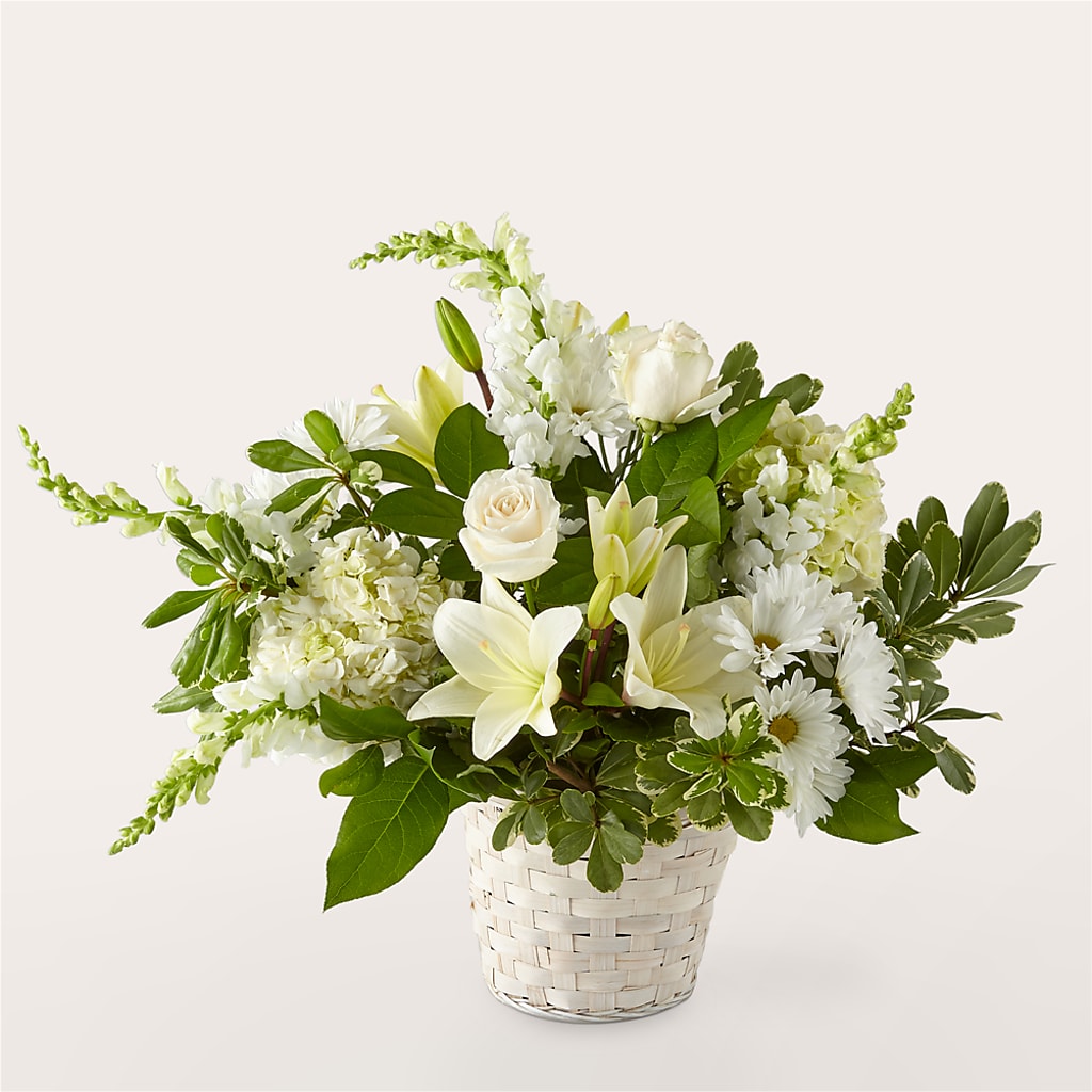 Ivory Elegance Floral Basket – A BEAUTIFUL DAY FLORIST WINE & GOURMET, Port Saint Lucie FL