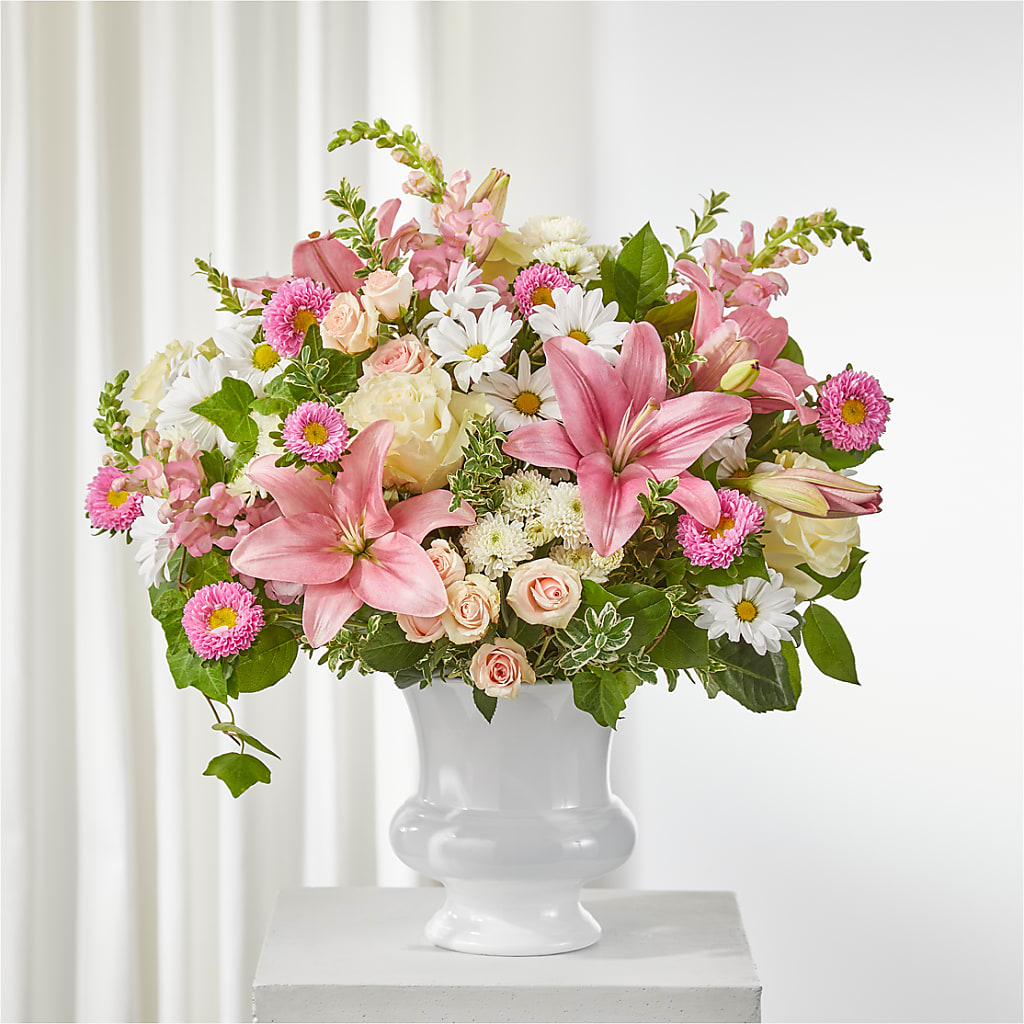 Empathetic Blooms Urn Arrangement – A BEAUTIFUL DAY FLORIST WINE & GOURMET, Port Saint Lucie FL
