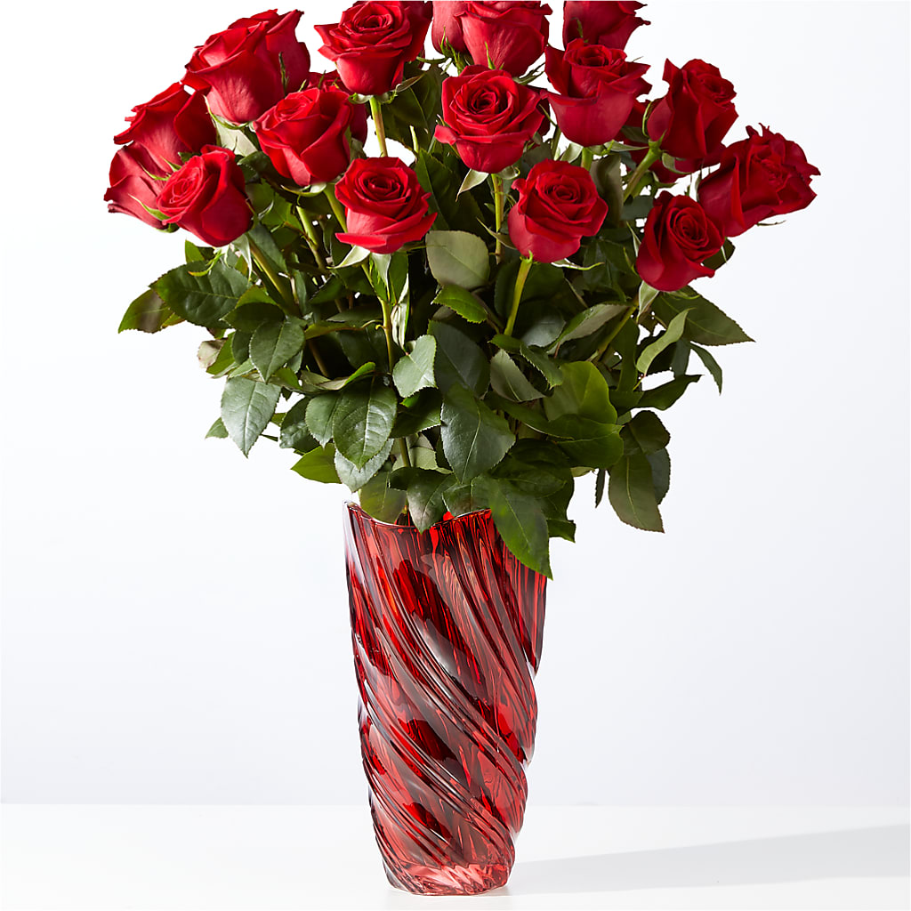 Classic Love Red Rose Bouquet with Luxe Swirl Vase – A BEAUTIFUL DAY FLORIST WINE & GOURMET, Port Saint Lucie FL