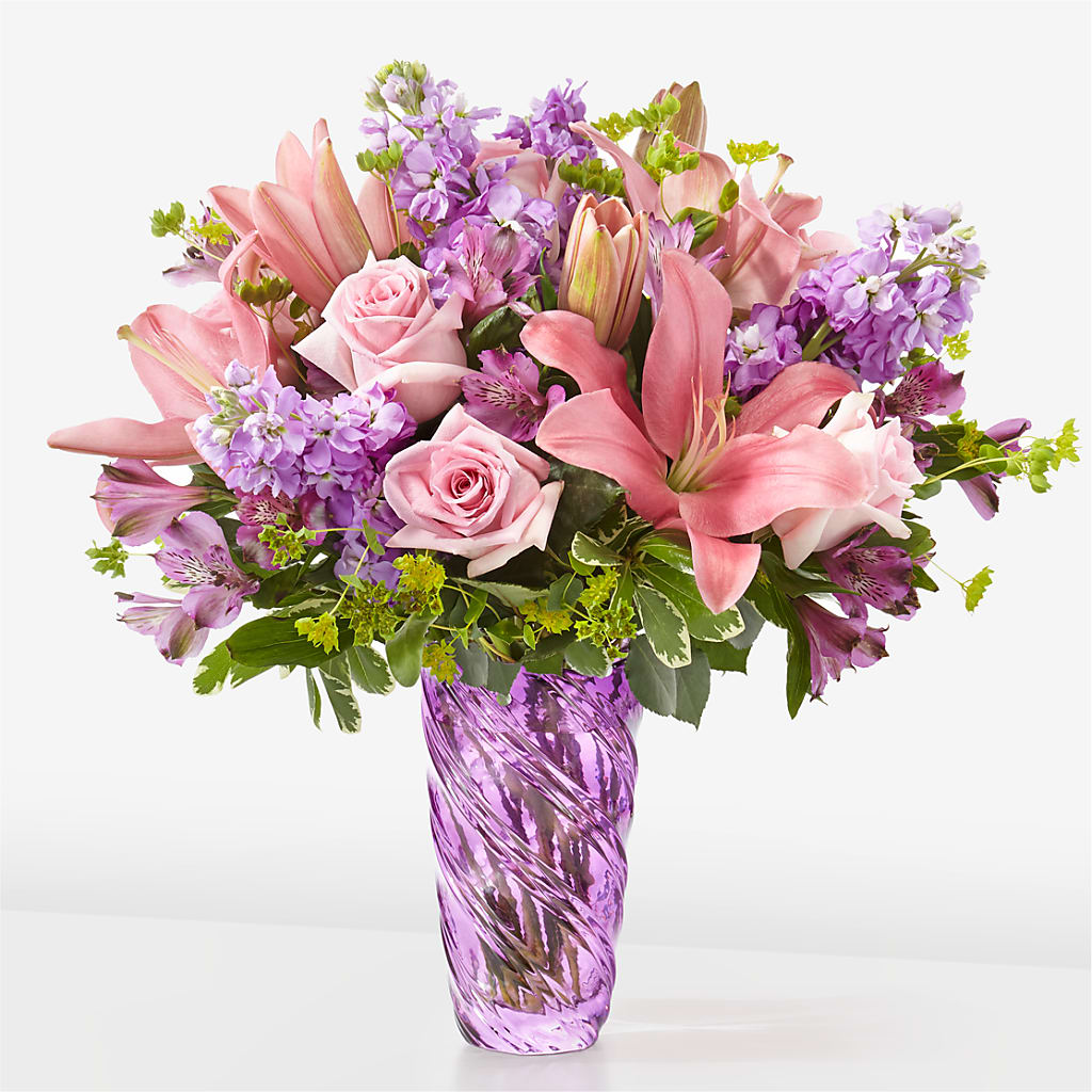 Precious Petals Bouquet with Luxe Swirl Vase – A BEAUTIFUL DAY FLORIST WINE & GOURMET, Port Saint Lucie FL
