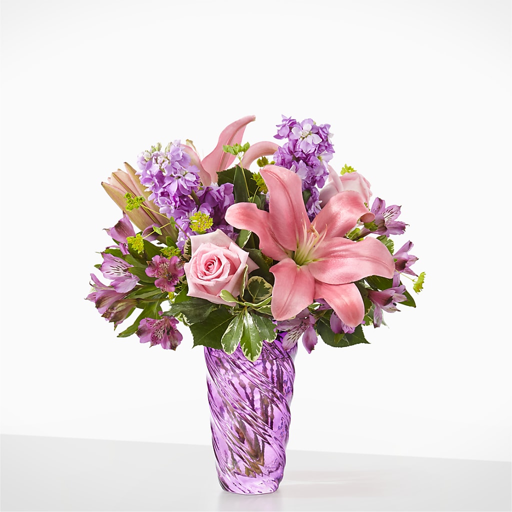 Precious Petals Bouquet with Luxe Swirl Vase – A BEAUTIFUL DAY FLORIST WINE & GOURMET, Port Saint Lucie FL