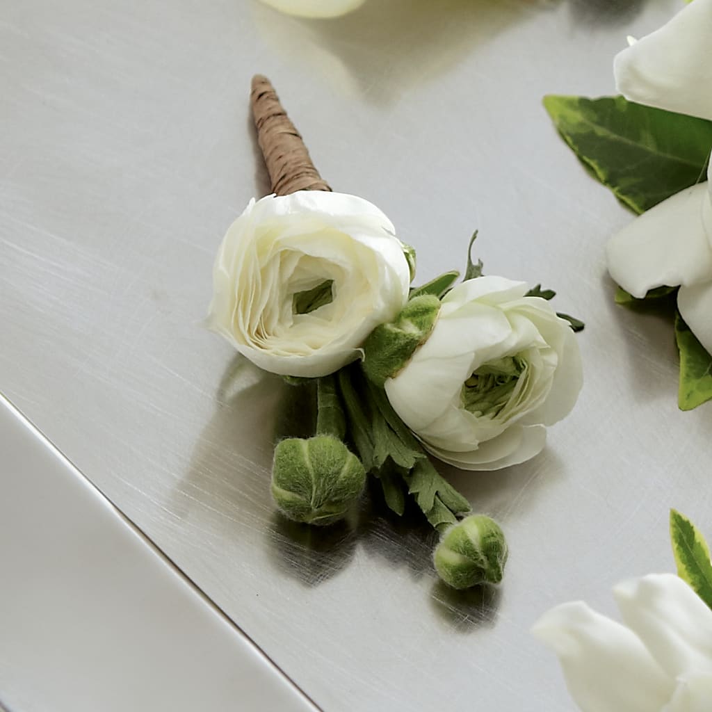 White Ranunculus Boutonniere – A BEAUTIFUL DAY FLORIST WINE & GOURMET, Port Saint Lucie FL