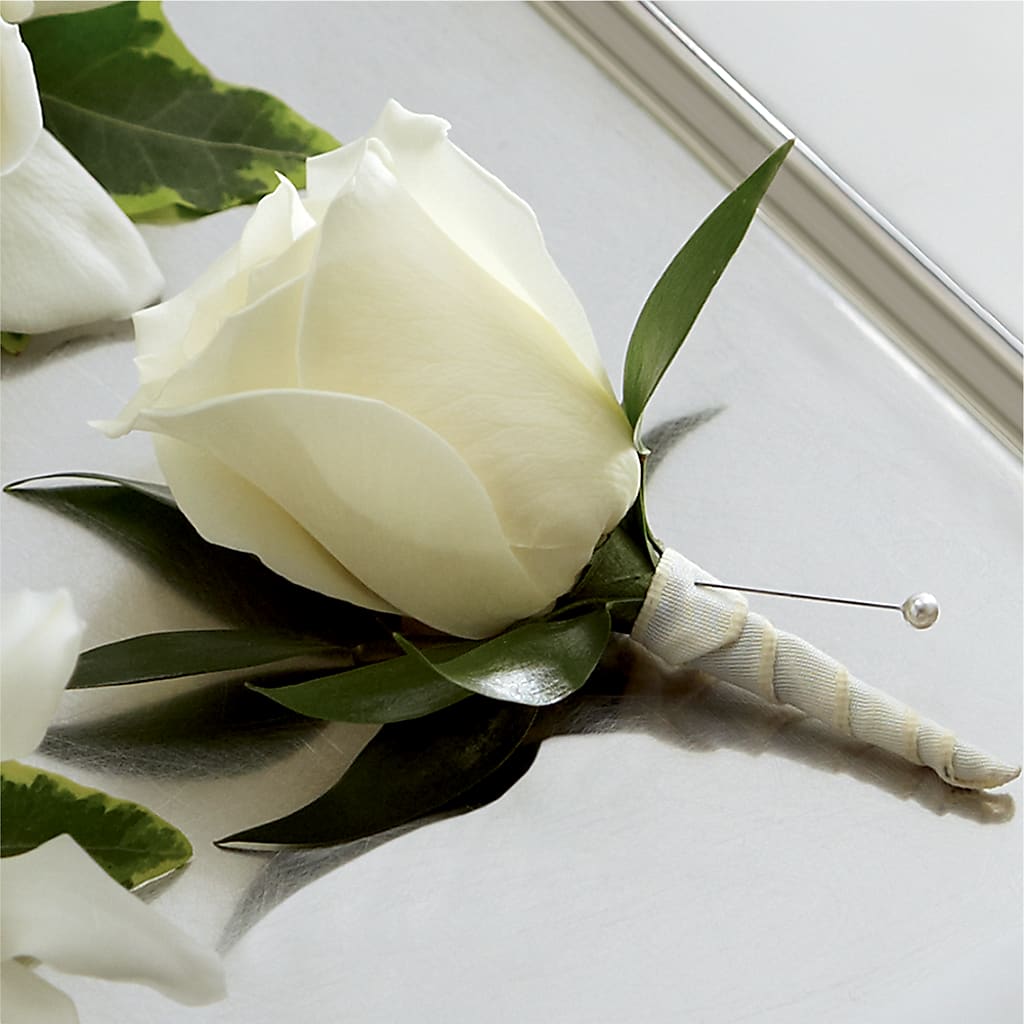 White Rose Boutonniere – A BEAUTIFUL DAY FLORIST WINE & GOURMET, Port Saint Lucie FL