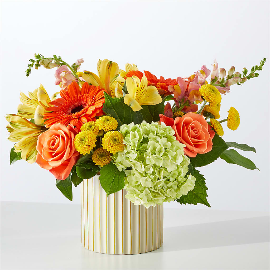 Autumn Sunshine Bouquet with Ivory Vase – A BEAUTIFUL DAY FLORIST WINE & GOURMET, Port Saint Lucie FL