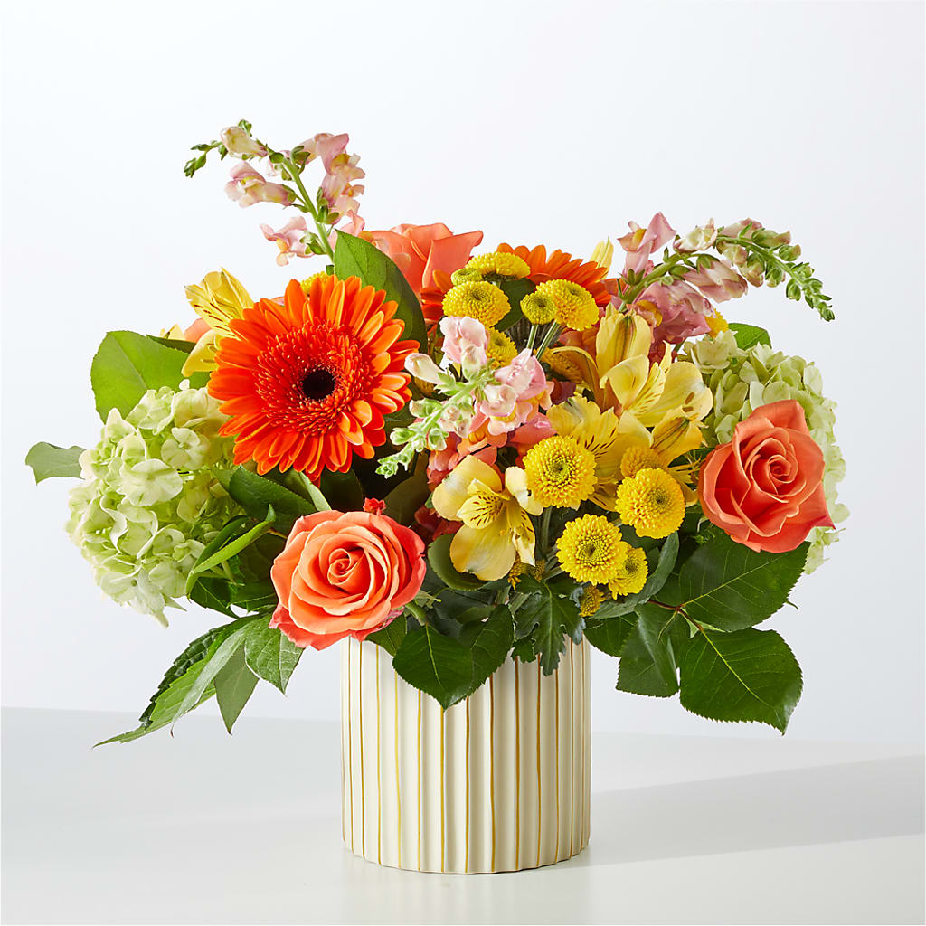 Autumn Sunshine Bouquet with Ivory Vase – A BEAUTIFUL DAY FLORIST WINE & GOURMET, Port Saint Lucie FL
