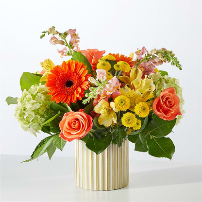 Autumn Sunshine Bouquet with Ivory Vase – A BEAUTIFUL DAY FLORIST WINE & GOURMET, Port Saint Lucie FL