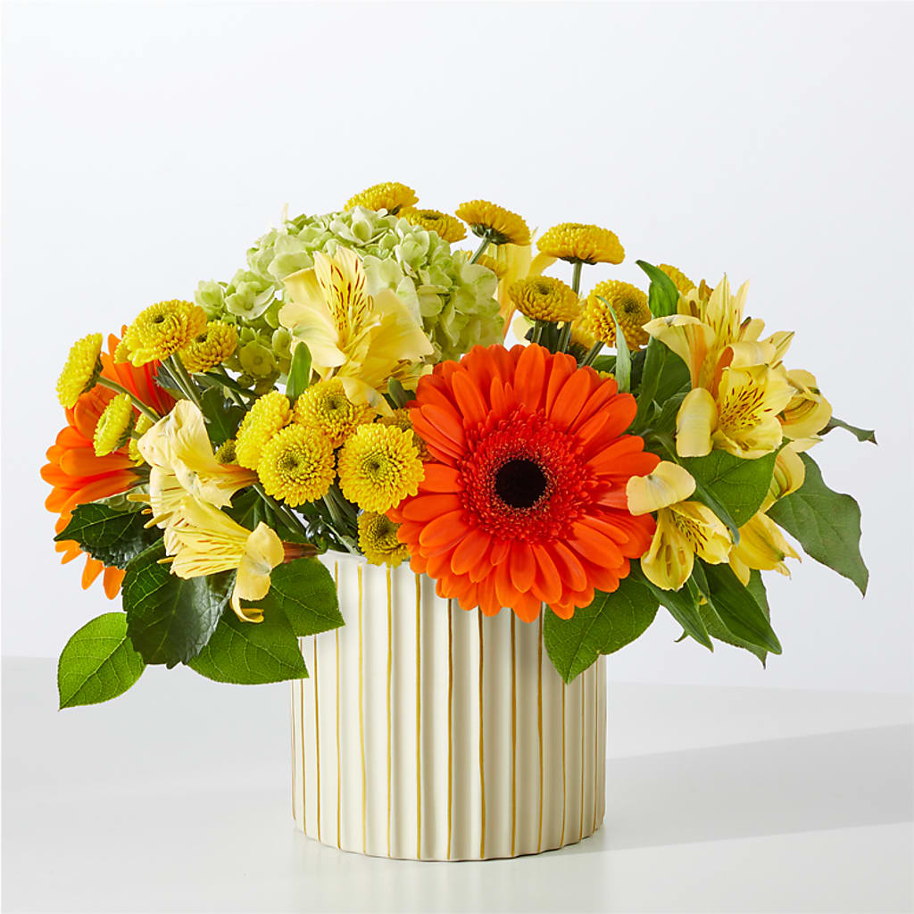 Autumn Sunshine Bouquet with Ivory Vase – A BEAUTIFUL DAY FLORIST WINE & GOURMET, Port Saint Lucie FL