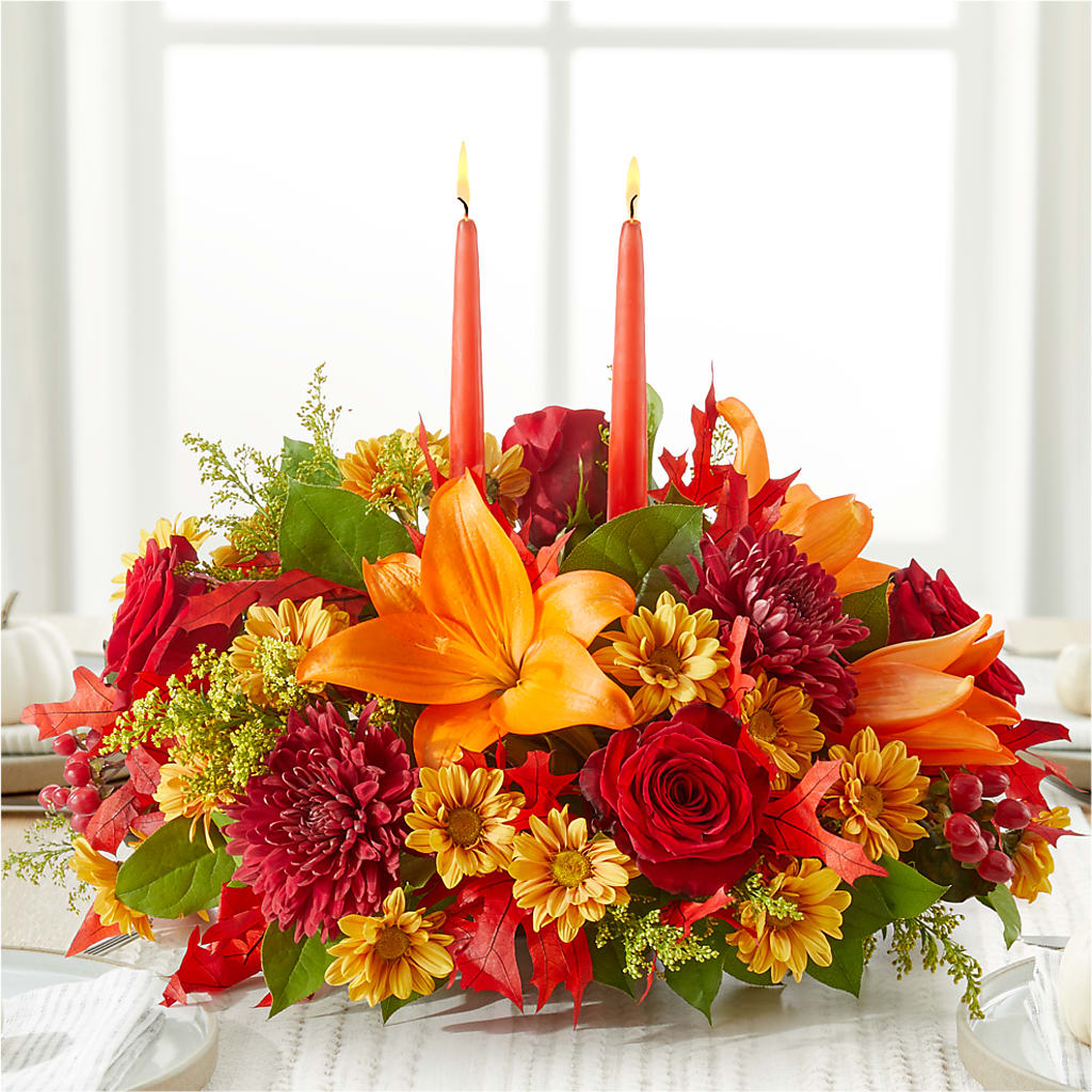 Autumn's Embrace Centerpiece – A BEAUTIFUL DAY FLORIST WINE & GOURMET, Port Saint Lucie FL