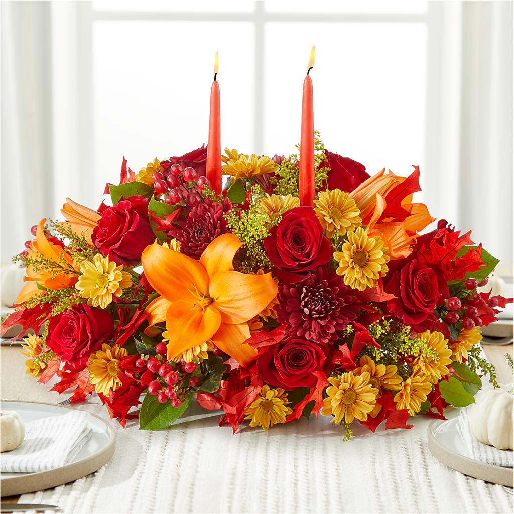 Autumn's Embrace Centerpiece – A BEAUTIFUL DAY FLORIST WINE & GOURMET, Port Saint Lucie FL