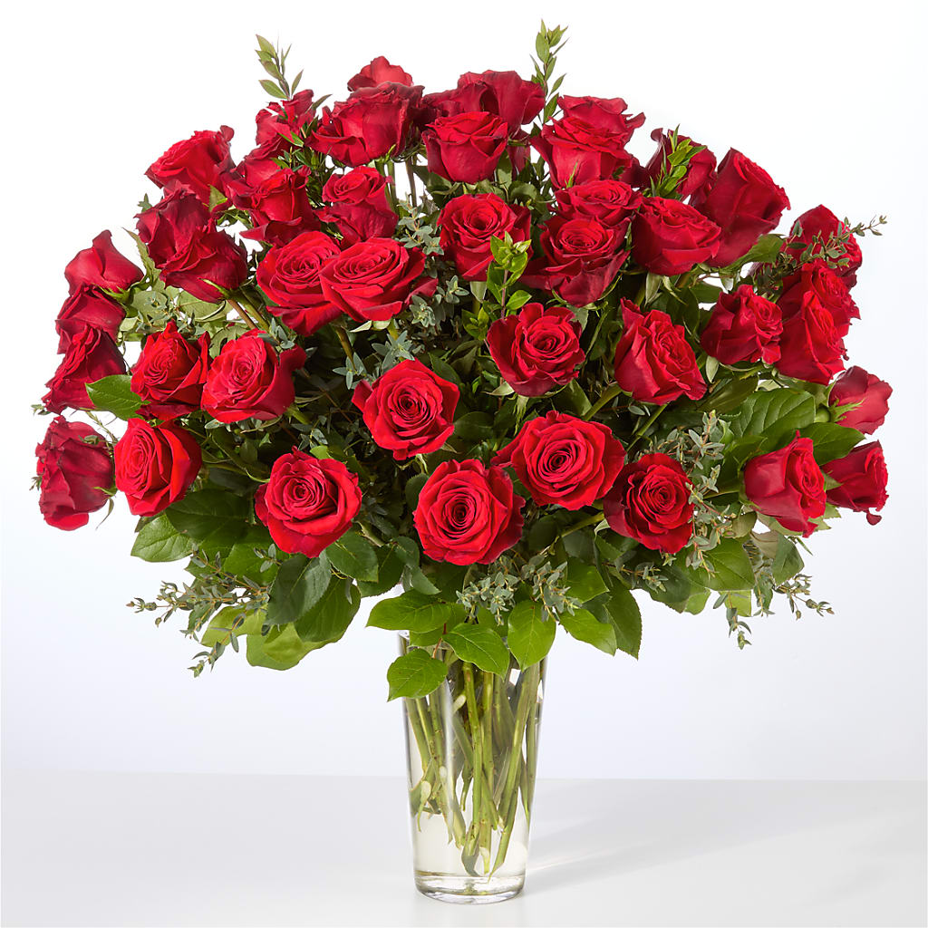 Forever Yours Fifty Stem Red Rose Bouquet – A BEAUTIFUL DAY FLORIST WINE & GOURMET, Port Saint Lucie FL