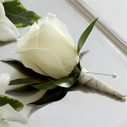 White Rose Boutonniere – A BEAUTIFUL DAY FLORIST WINE & GOURMET, Port Saint Lucie FL